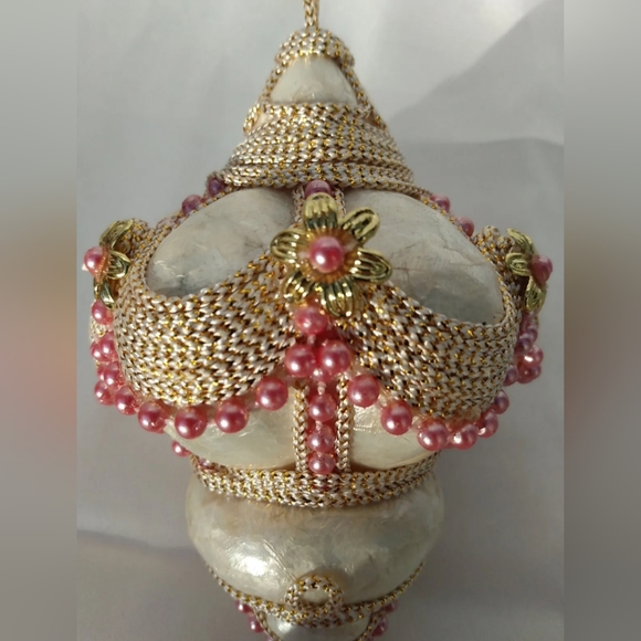 Vintage papier maché baroque ornament finial faux PINK PEARL white gold ornate - Picture 4 of 9